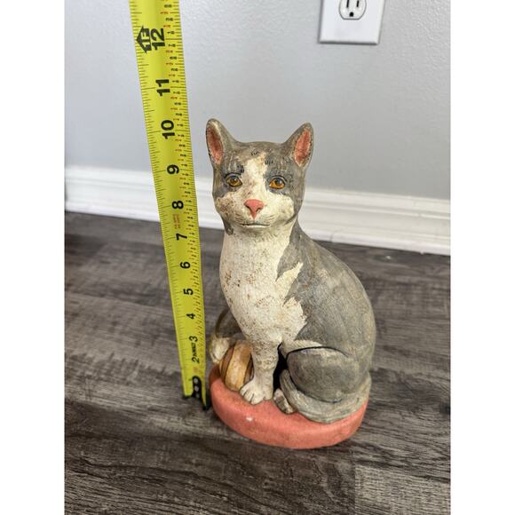 Vaillencourt Folk Art Chalkware Cat 1989 Hand painted Vintage Primitive 10” Grey - Picture 9 of 10